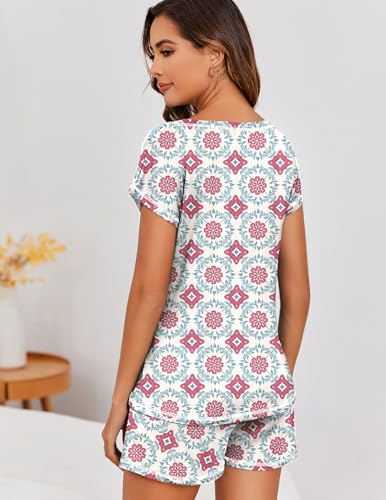Image of Ekouaer Womens Pajama Sets 2 Piece Soft Short Sleeve Top and Shorts Sleepwear Round Neck Pjs Lounge Set with Pockets