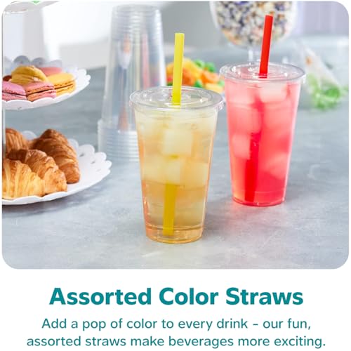 GUSTO [24 oz. - 100 Count Clear Cups with Flat Lids & Straws - Disposable Clear Drinking Cups for Iced Coffee, Cold Drinks, Milkshakes, and Smoothies - Formerly Comfy Package