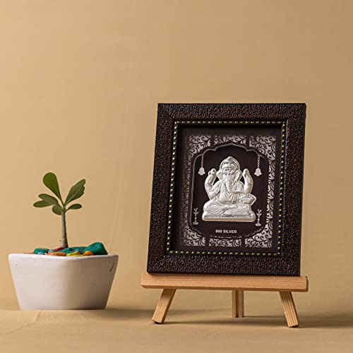 Image of Hem Jewels Pure Silver Lord Ganesh Frame For Gift & Home Decor (7.5x6.5 Inch)
