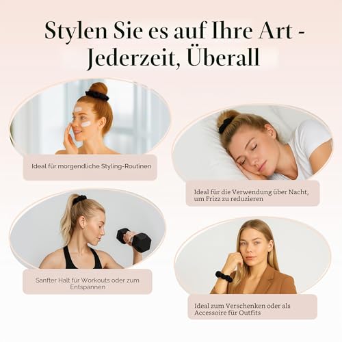 Kitsch Satin Haargummi Damen – Keine Knicke, Frizz-Kontrolle | Weicher als Seide, Haargummis sanft zum Haar für alle Haartypen | Stilvolle Scrunchies Haar-Accessoires – Schwarz, 5 Stück