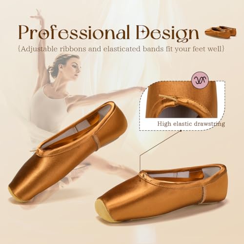 SWDZM Professional Ballet Pointe Shoes Satin for Women Leather Sole Ballet Pointe Dance Shoes with Toe Pads4