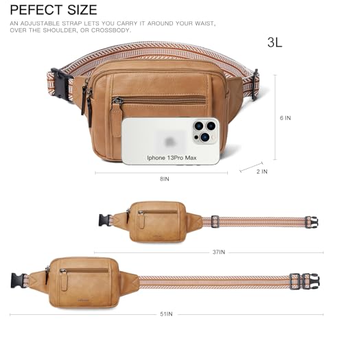 Image of LATMAP 3L TRIPLE ZIP Fanny Packs Belt Bag For Women Men Crossbody Waist Pack Sling Chest Bum Travel Bag Purse Faux Leather Fashion Cute Tan