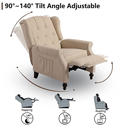 Consofa Wingback Recliner Chair With Massage And Heat Tufted Fabric Push Back Arm Chair For Living Room Vintage Recliner Chair With Remote Control, Padded Cushion, Backrest, Wooden Legs #TOP3