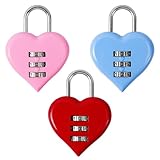 3 PCS Love Heart Shaped Padlock, Pink Red Blue 3-Digit Password Combination Pad Lock for Locker, Romantic Cute Code Lock Gifts, Password Padlock for for Lovers Anniversary Travel Valentines
