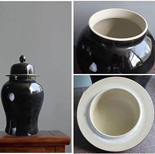 Decor Black Porcelain Temple Jar, Ceramic Decorative Ginger Jar With Lid, Modern Contemporary Ceramic Glossy Handmade For Home Living Room 23.2.27 (Size : A) #TOP3