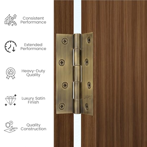 Image of LAPO Door Butt Hinges, 5 Inchx12 Gauge /2.5mm Thickness, Premium Stainless Steel Hinges, Smooth Operation, Applicable for Main Door, Office and Hotel, 5 Years Warranty, Antique Finish, Pack of 3