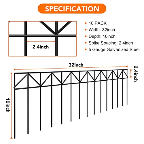 Elecoman 10Pack 32*10In No Dig Animal Barrier Fence,Underground Decorative Garden Fencing/Fence,5Mm Galvanized Steel Garden Fence Border,Dog Rabbits Ground Stakes Defence For Outdoor Garden Yard Patio #TOP1