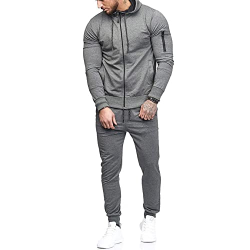 Dawwoti Roupa esportiva masculina com capuz 2 peças, moletom com zíper completo e calça elástica com