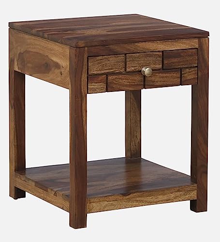 Image of Chad Solid Wood END Table for Living Room | Premium Square Side Table for Home & Kitchen| Provincial Teak Finish, Pure SHEESHAM Wood |