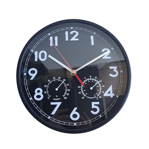 VIOYOUNS 10 Inch Indoor Clock with Temperature and Humidity, Waterproof and Silent, Large...