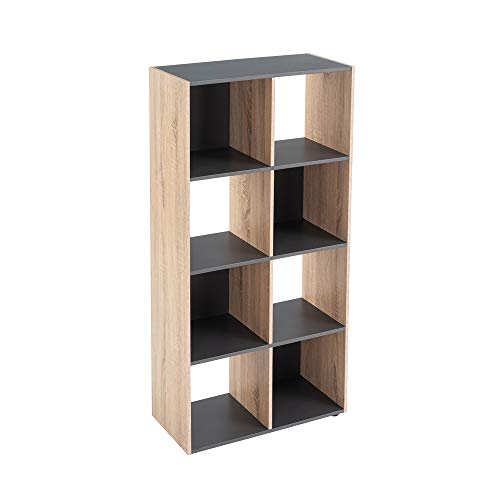 Estantería Cubo de Madera MDF Gris y Natural Industrial, de 60x29x120 cm - LOLAhome