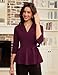 GRACE KARIN 2025 Women's Wrap V Neck Peplum Tops Elegant 3/4 Sleeve Dressy Casual Blouses Work Business Tie Front Shirt Wine Red 2XL