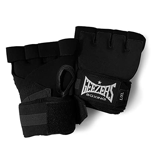 Geezers Boxing Elite pro Inner glove Gel wraps for speed bag and under mitts protection, Ideal for men and women, velcro wrist closure. (Black, L/XL)