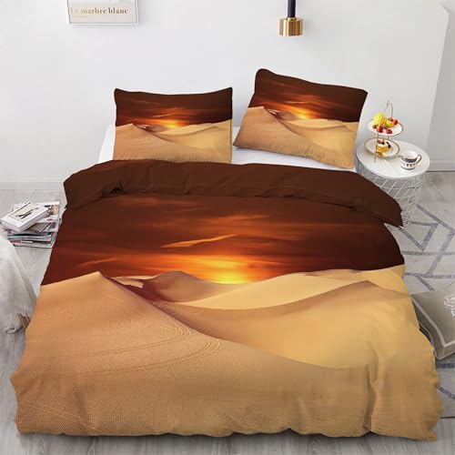 Housse de couette microfibre douce 240x260 fermeture éclair motif désert chaud