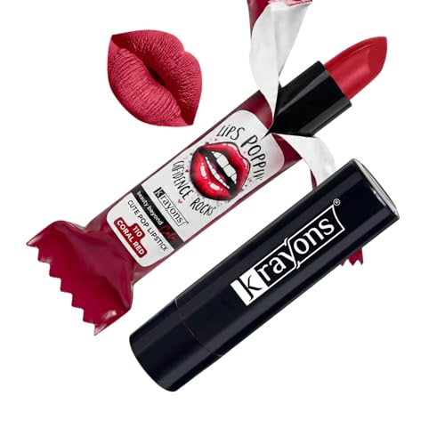 Image of Krayons Cute Pop Matte Lipstick for Women - Shade 110 Coral Red, India's 1st Twist-Wrap Lip Stick, Long Stay Waterproof Lipstic, Rich Pigmented Daily Wear Matt Lipsticks, 3.5g