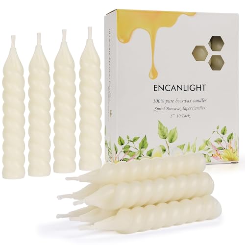 5 Inch Spirat Tapared Candles 10 Pack 0.78 Diameter Ivory Naturel Bee Candles Candlestick 7 Hours Long Lasting Smokeless and Unscented for Home Decoration