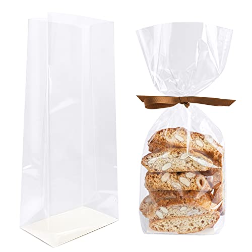Morepack Gusseted Flat Bottom Cellophane Bags With Paper Insert 50Pcs 5X3X12 Inches Gusseted Cello Bags (Bow And Ribbon Not Included)