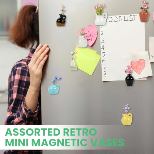 Image of HASTHIP Fridge Magnets Refrigerator Stylish, Decorative Resin Retro Empty Vase, Mini Magnetic Vase for Fridge, Pack of 8
