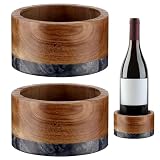 Baderke 2 Pcs Wood and Marble Wine Bottle Coaster Set, Black Base