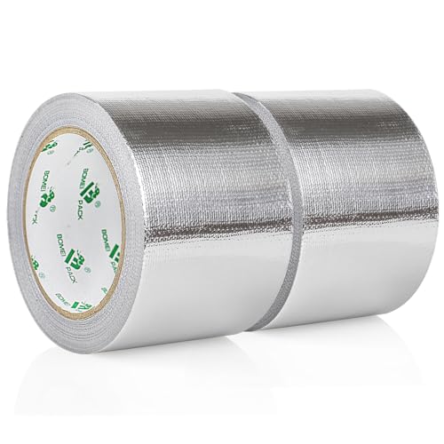 Image of BOMEI PACK Adhesive Aluminum Foil Heat Shield Tape 2 Pack 3inch x 66ft Barrier Fiberglass Thermal Insulation Reflective Material High Temp Protectionn