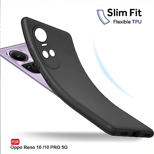 Image of TheGiftKart Sleek Back Cover Case for Oppo Reno 10 / Reno 10 Pro 5G | Slim Fit Protective Design | Ultra Matte Finish | Camera Protection Bump | Soft Back Cover Case (Silicone, Black)