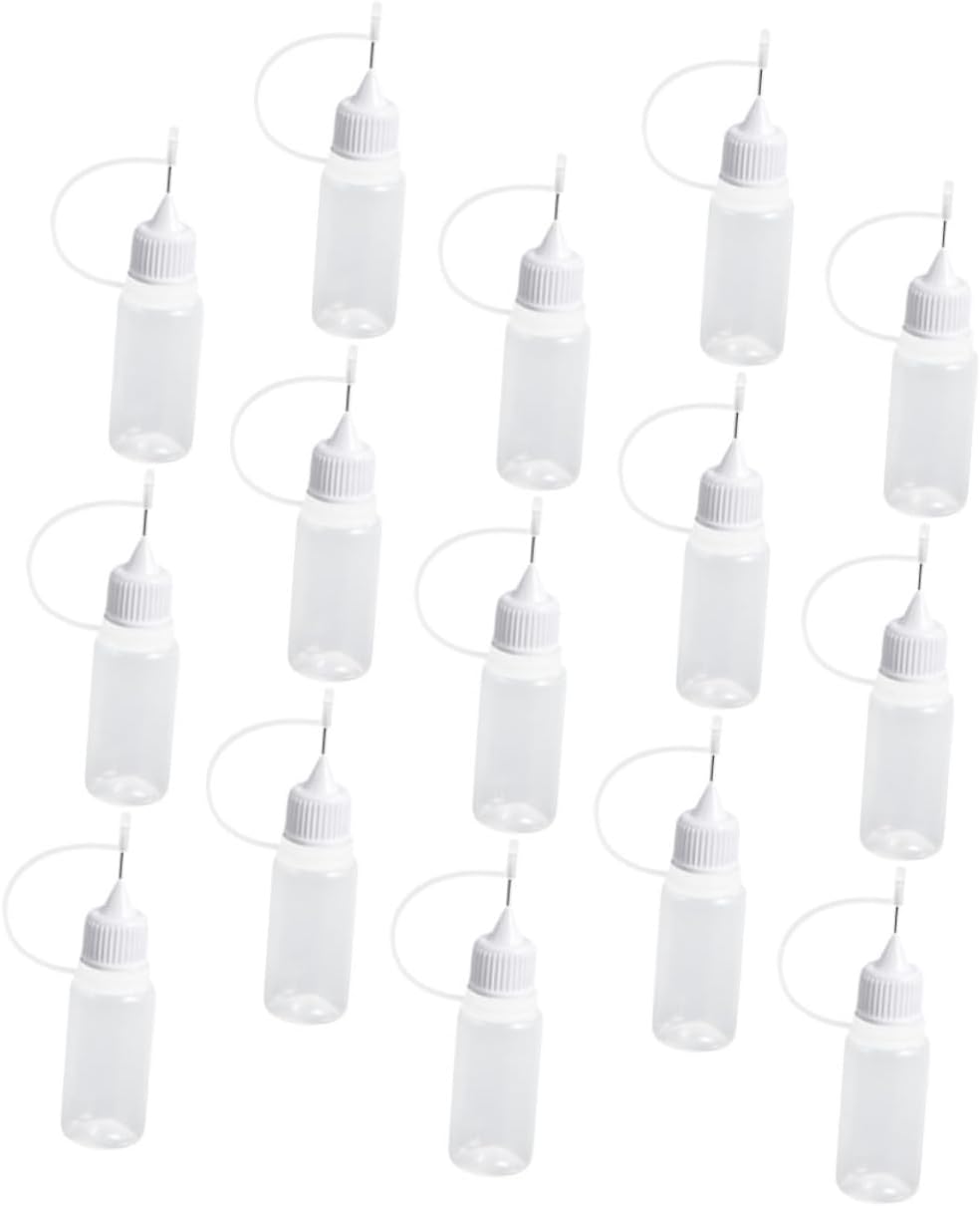 NULYLU 15pcs Precision Glue Dispensing Bottles Squeeze Applicator with Long Tips for Crafts Essential Oils and Lab Use