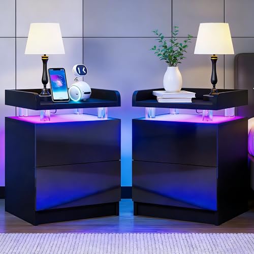 Nordivale 18" Nightstand Set of 2 with Charging Station, Bedside