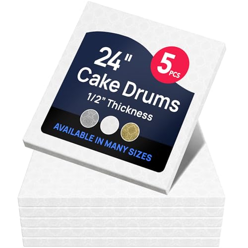 O'CREME White Square Cake Board - Gorgeous Design, Sturdy & Durable 1/2" Thick Drums, 24" x 24" Inch, Pack of 5 Disposable