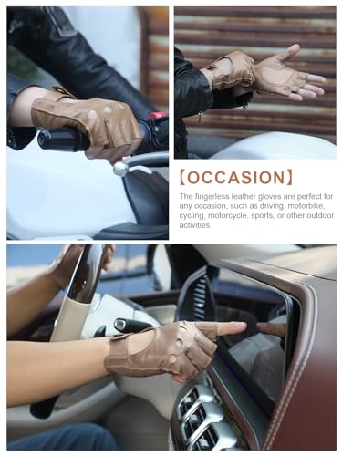 Image of GSG Men's Fingerless Leather Driving Gloves, Half Finger, lambskin | Half Finger Design, Breathable Comfort,Driving, Motorcycle Riding, Racing, Cycling, Daily Wear