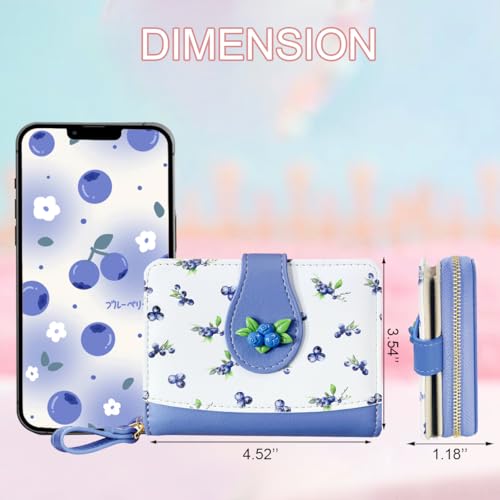 Cute Print Wallet Blueberry Strawberry Cherry Wallet with Credit Card Slot Zipper Coin Pocket for Women Girls (PURPLE)3