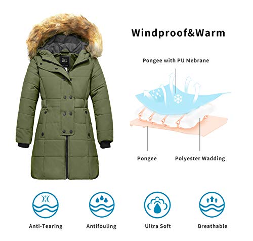 Zshow Girls' Puffer Jacket Warm Insulated Outerwear Coat Fur Hooded Winter Coat(Olive Green,6-7) #TOP5