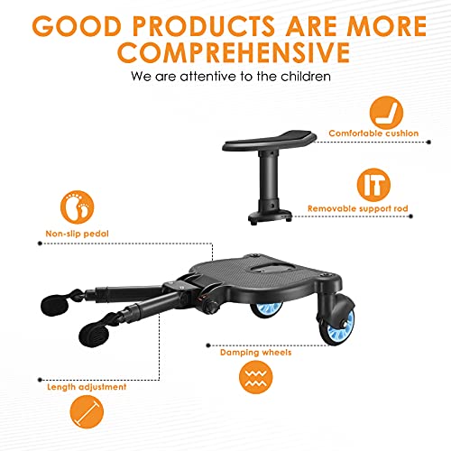 SEAAN Buggy Board für Kinderwagen, Trittbrett Universal mit Sitz und Aufhängegurt, stabiles Two Wheel Design, 360 drehbar, Kinderwagenzubehör für Kinder von 2 bis 6 Jahren (25 kg)