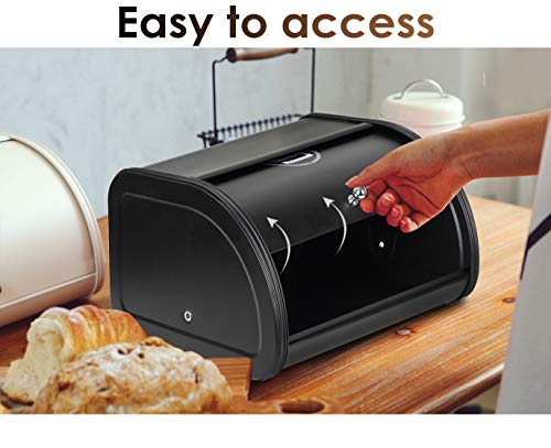 Hossejoy Metal Bread Box - Stylish Countertop Storage with Roll Top Lid for Your Kitchen (Black) - Image 6