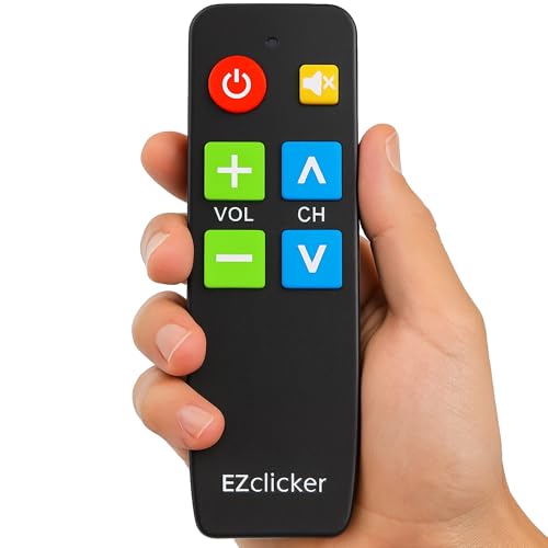 EZclicker TV Remote for Seniors, Extra Simple Big Button Remote (Black) Works with Major TV Brands, NOT for Streaming (2xAAA Batteries Not Included)
