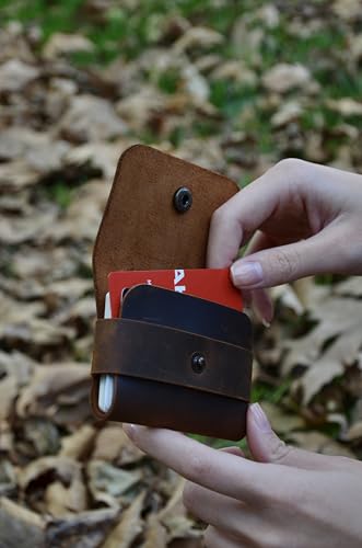 Single Snap Genuine Leather Minimal Card Holder, Male and Female Card Holder, Small Business Card Holder, Minimal Wallet, Gift Item (tan)4