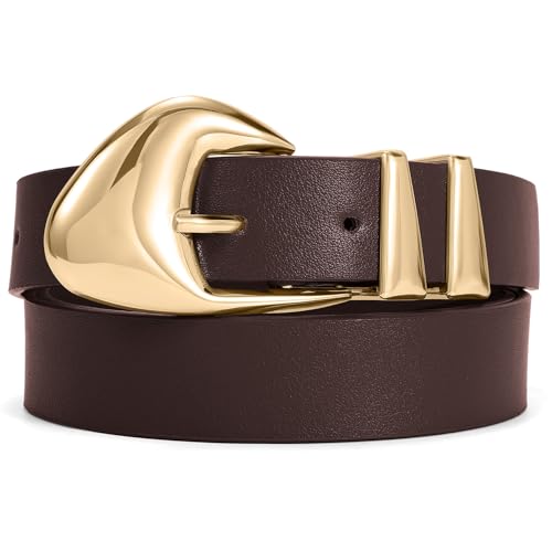 XZQTIVE Women's Leather Belts for Jeans Dress Pants Black Brown Belts for Women Ladies Waist Belts with Gold Buckle