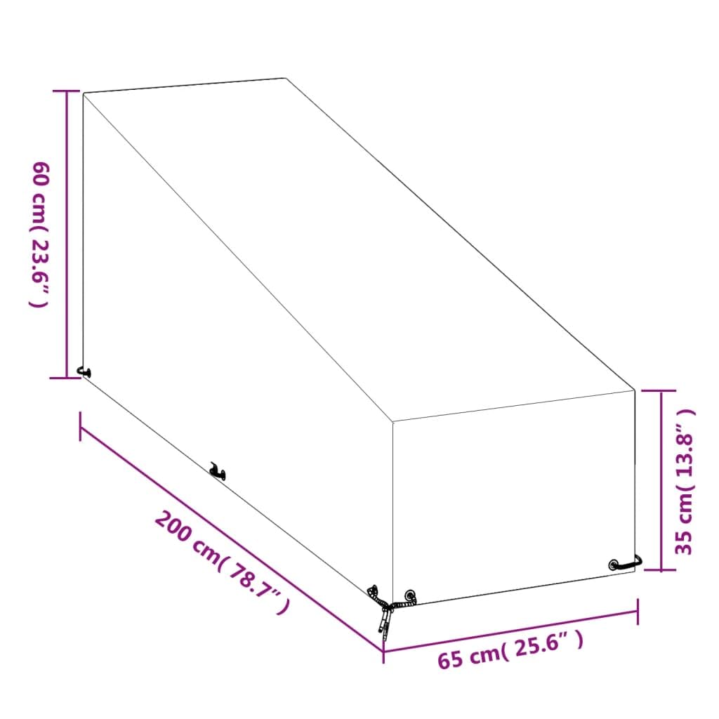 Copertura per lettino prendisole, 200 x 65 x 35/60 cm, con 12 occhielli, impermeabile, resistente ai raggi UV, in polietilene, per mobili da giardino, terrazza, balcone, esterni, lounge e