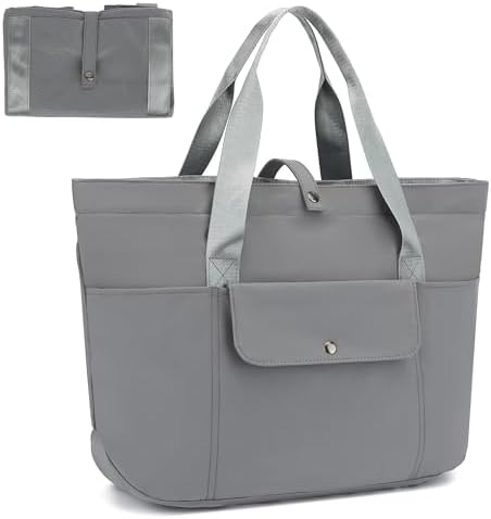 TANTOMI Tote Bag for Women Foldable,Waterproof Work Bag with Zipper,Large Shoulder Handbag for Travel-20.9''l X 6''w X 14''h