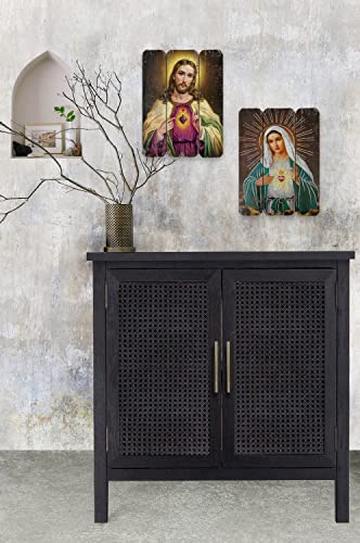 Flooreal Sacred Heart Of Mary Picture Painting For Wall Wood Print Art 16Inch Vintage Courageous Plaque Religious Home Decor Christian Artwork 1Pc #TOP1