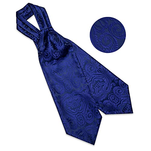 Image of DiBanGu 3PCS Ascot Ties for Men Wedding Jacquard Woven Silk Ascot Cravat for Men Cravat Tie and Pocket Square Set