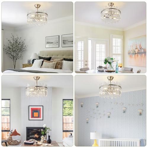 Image of Silver Fandelier Ceiling Fans with Lights, Crystal Chandelier Ceiling Fan with Light Remote Control, Mid Century with 6 Speeds for Bedroom, Living Room