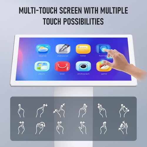 Image of 32-inch Floor Standing Self Service Kiosk with Touchscreen, 4+32GB HD 1080P 60HZ Digital Signage Display with Android 13 OS, Angle Adjustable Self-Ordering Kiosk Stand Terminal Machine