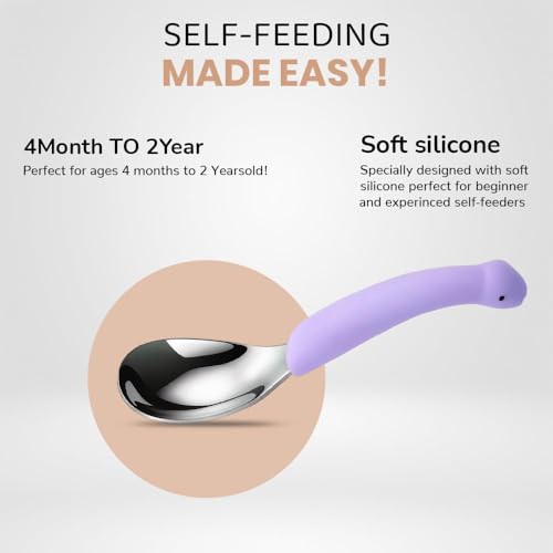 Image of Silicone Spoon for Baby, Purple Toddler Feeding Spoon, Silicone Kids Spoon with Dinosaur Case, 1 Pc, Travel Friendly Mealtime Utensil, Daily Feeding Essential