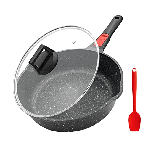 AIKENBBKK 9.5 Inch Nonstick Deep Frying Pan with Lid, Non Stick Skillet with Removable Handle,...