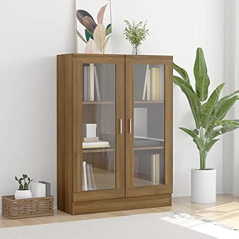 Susany Vitrine Cabinet Bookcases Book Cabinet Display Storage Shelving Unit Brown Oak 82.5x30.5x115 cm Engineered Wood Cover