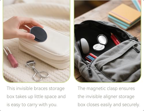 OHYANYAO Zahnspangendose,Tragbarer Gebissdose mit Magnetische Schnalle und Spiegel,Zahnprothesen Behälter,für Reisen und Täglichen Gebrauch(Schwarz)