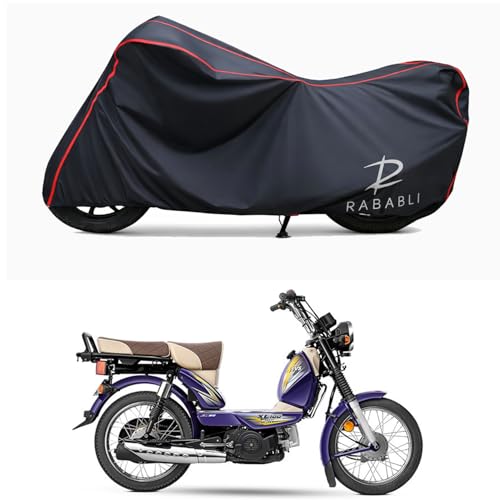 Image of Waterproof Bike Body Cover Compatible for | TVS XL100 Heavy Duty i Touch BS6 | Taffeta Fabric, Red Piping Design, Bottom Elastic Fit | Dustproof, Sun UV & Rain Protection for All Bikes