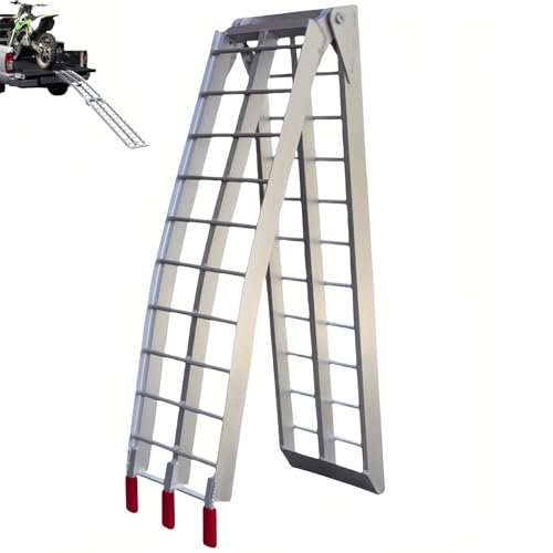 pykaaiiu Klappbar Auffahrrampe, Alu Verladerampe, rutschfest Verladeschiene, Max 340kg, Auto Laderampe für Motorrad, Anhänger, Rasenmäher.(A)