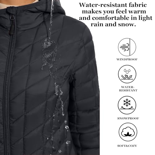 ZMC Women's Packable Puffer Jacket, Water-Resistant Hooded Puffer Jacket Lightweight Mid-Length Winter Puffer Coat4