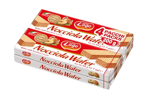 Lago 1968, Multipack Nocciola 4x50g, Wafer con Vellutata Crema Nocciola 69% con 5 Strati Friabili di Wafer